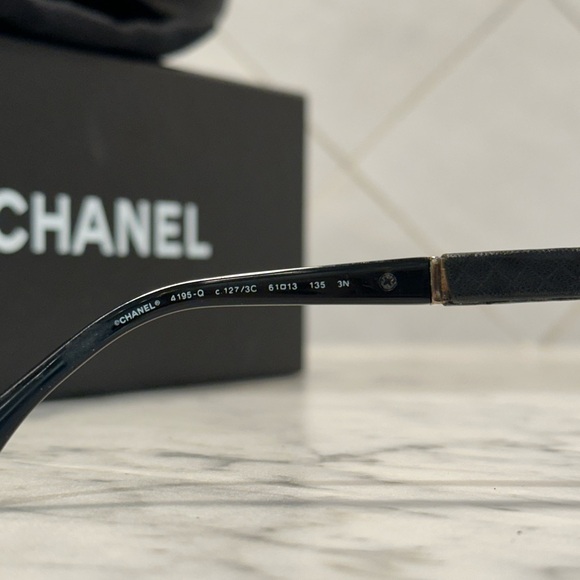 Chanel Silver Frame with Black Leather Arm Sunglasses - Picture 12 of 16